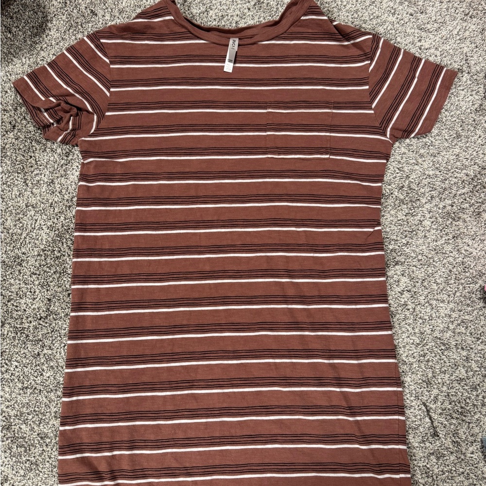 RVCA Striped Brown and White T-Shirt Dress